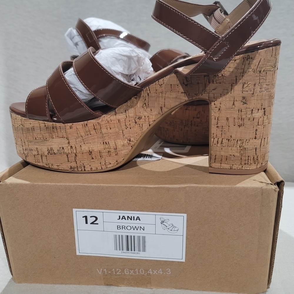 Journee Collection Jania Cork Platform Sandals, Brown Patent, Size 12 NIB - Picture 5 of 10